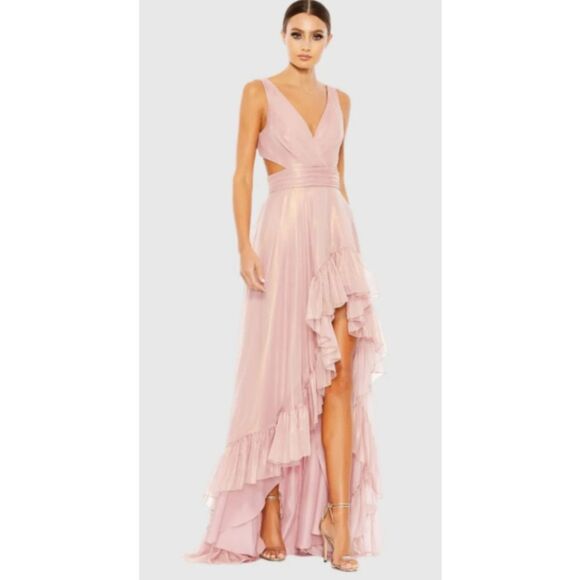 Mac Duggal Shiny Pink Formal Dress Size 12 High Low Prom Wedding NWT - Picture 1 of 12